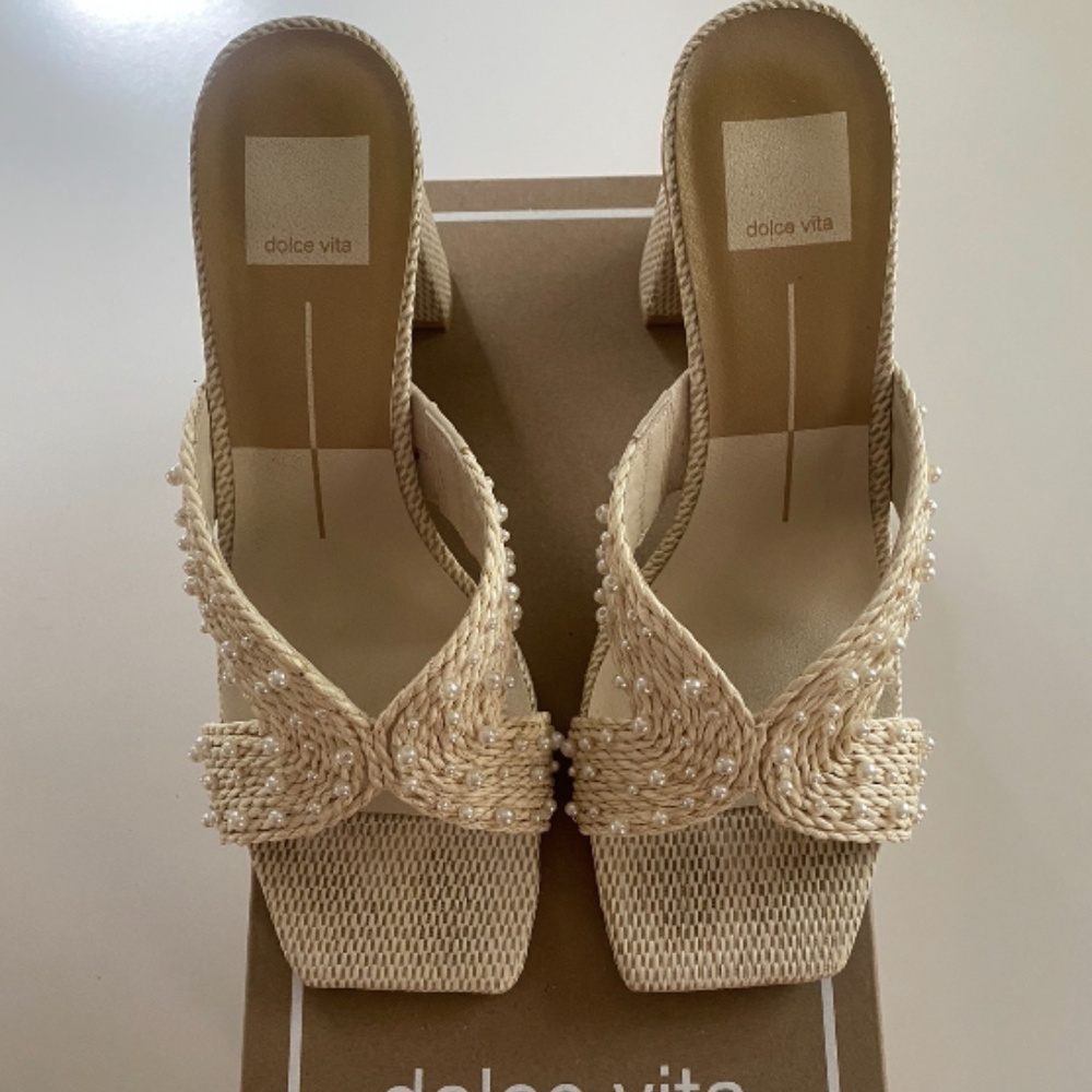 Dolce Vita Penny Pearl Ivory Raffia Heel 7.5